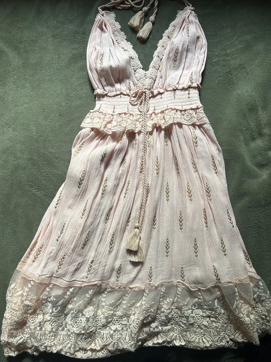Dresses & Skirts - Pink Boho Lace-Trim Halter Dress